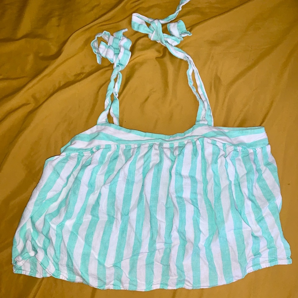 Stoney Clover Crop Green and White Striped Top